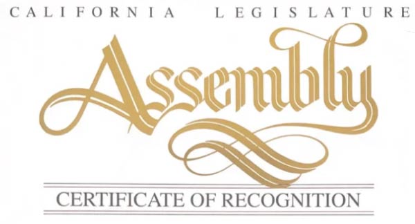 California State Assembly Certificate of Recognition