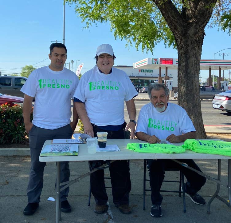 Pedro Navarro and Jose Luis Barraza on hand with Jose Leon Barraza at a beautification and clean-up event held in the vicinity of Cedar Avenue and Cesar Chavez Boulevard